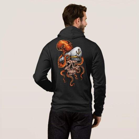 Octopus Attack Capture Skull Nautical Hoodie (Achterkant volledig)