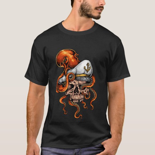 Octopus Attack Capture Skull Nautical T-shirt (Voorkant)