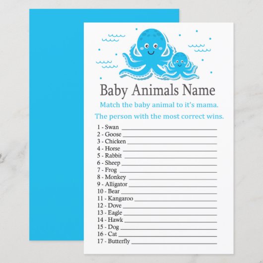 Octopus Baby Animals Name Game (Voorkant / Achterkant)