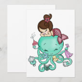 Octopus Babysitter Invite Kaart (Voorkant / Achterkant)