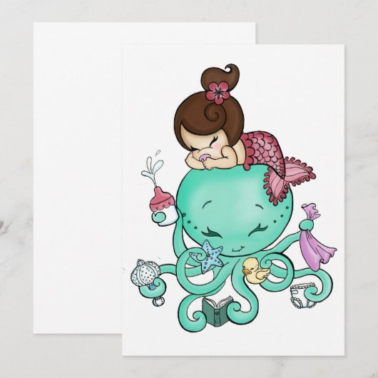 Octopus Babysitter Invite Kaart (Voorkant / Achterkant)