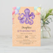 Octopus Ballon Bubble Peach Kids Verjaardag Kaart (Staand voorkant)