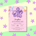 Octopus Ballon Bubble Pink Kids Verjaardag Kaart<br><div class="desc">Schattigee kinderverjaardagsuitnodiging heeft een octopus en kleurrijke ballonnen op bubbels patroonachtergrond.</div>