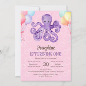 Octopus Ballon Bubble Pink Kids Verjaardag Kaart (Voorkant)