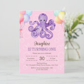 Octopus Ballon Bubble Pink Kids Verjaardag Kaart (Staand voorkant)