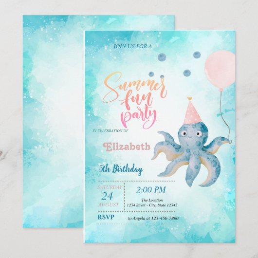 Octopus Ballon Zee Zomer Verjaardagsfeestje  Kaart (Voorkant / Achterkant)