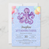 Octopus Balloon Bubble Blue Kids Verjaardag Kaart (Voorkant)