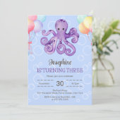 Octopus Balloon Bubble Blue Kids Verjaardag Kaart (Staand voorkant)