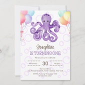 Octopus Balloon Paarse Bubble Kids Verjaardag Kaart (Voorkant)