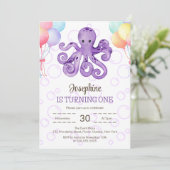 Octopus Balloon Paarse Bubble Kids Verjaardag Kaart (Staand voorkant)