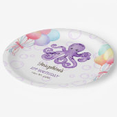 Octopus Balloon Paarse Bubble Kids Verjaardag Papieren Bordje (Gekanteld)