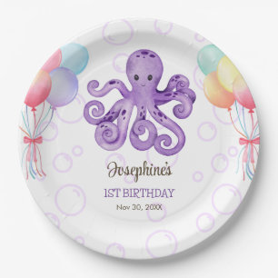 Octopus Balloon Paarse Bubble Kids Verjaardag Papieren Bordje