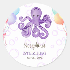 Octopus Balloon Paarse Bubble Kids Verjaardag Ronde Sticker