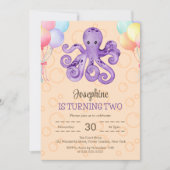 Octopus Balloon Peach Bubble Kids Verjaardag Kaart (Voorkant)