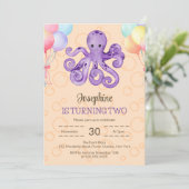 Octopus Balloon Peach Bubble Kids Verjaardag Kaart (Staand voorkant)