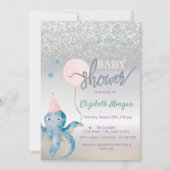 Octopus Balloon Silver Bokeh Baby shower Kaart (Voorkant)