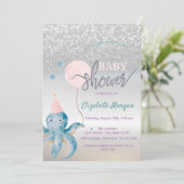 Octopus Balloon Silver Bokeh Baby shower Kaart (Staand voorkant)
