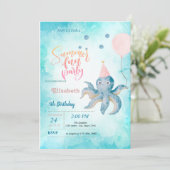 Octopus Balloon Zee Summer Birthday Party Kaart (Staand voorkant)