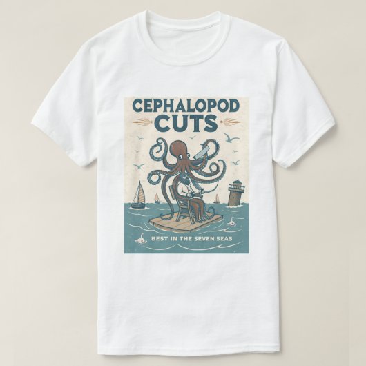 Octopus Barber Shirt – ‘Cephalopod Cuts’ (Design voorkant)