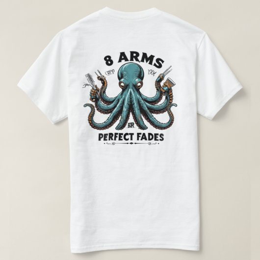 Octopus Barber T-shirt – 8 armen voor perfecte fad (Design achterkant)