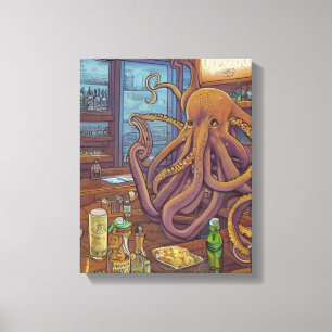 Octopus barman Fantasy Canvas Afdruk