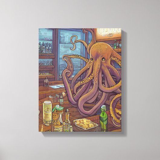 Octopus barman Fantasy Canvas Afdruk (Voorkant)
