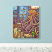 Octopus barman Fantasy Canvas Afdruk (Insitu (Houten vloer))