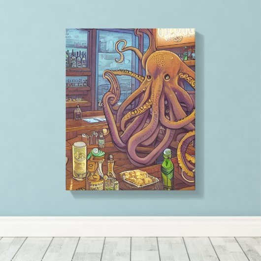 Octopus barman Fantasy Canvas Afdruk (Insitu (Houten vloer))