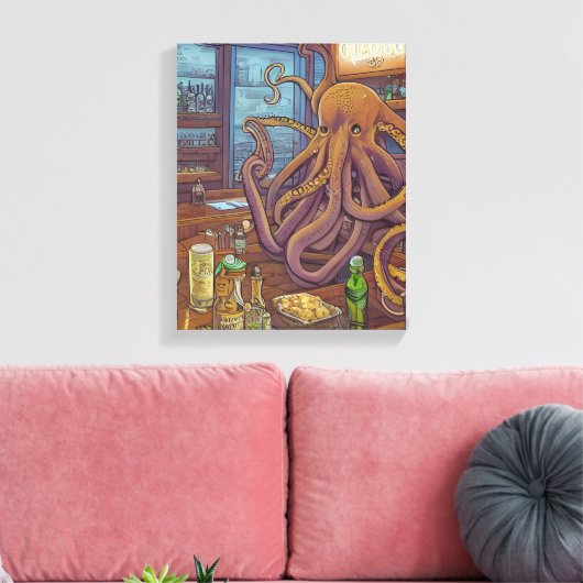 Octopus barman Fantasy Canvas Afdruk (Insitu (Woonkamer))