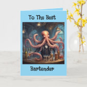 Octopus barman multitasking mixoloog verjaardag kaart (Gele Bloem)