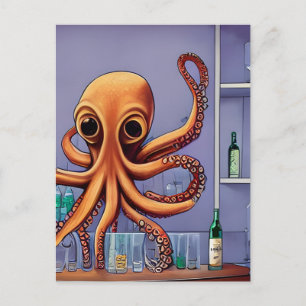 Octopus Bartender Briefkaart