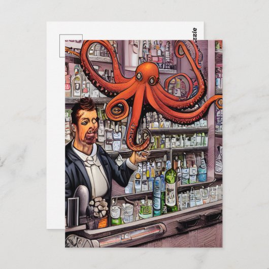 Octopus Bartender Briefkaart (Voorkant / Achterkant)