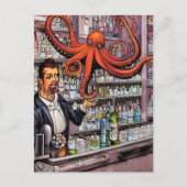 Octopus Bartender Briefkaart (Voorkant)