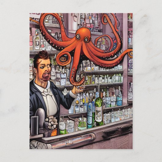 Octopus Bartender Briefkaart (Voorkant)