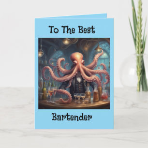 Octopus bartender multitasking microloog verjaarda kaart