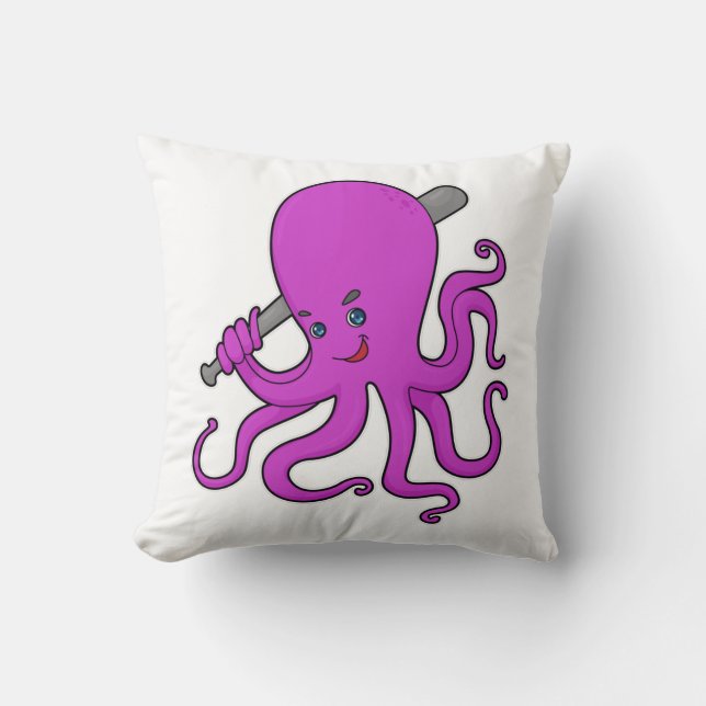Octopus Baseball Baseball Kussen (Voorkant)