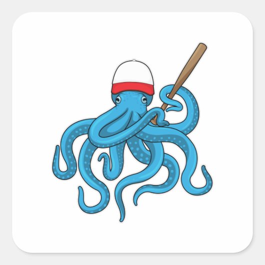 Octopus Baseball Baseball Vierkante Sticker (Voorkant)