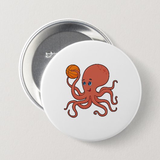 Octopus Basketball speler Basketball Ronde Button 7,6 Cm (Voorkant /achterkant)