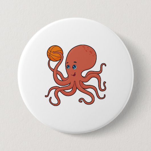 Octopus Basketball speler Basketball Ronde Button 7,6 Cm (Voorkant)