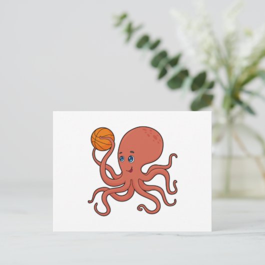 Octopus Basketbalspeler Basketbal Briefkaart (Staand voorkant)
