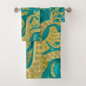 Octopus Bath Towel Set Golden Tentacles Bad Handdoek (Insitu)
