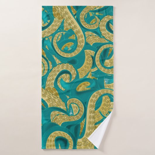 Octopus Bath Towel Set Golden Tentacles Bad Handdoek (Badhanddoek)