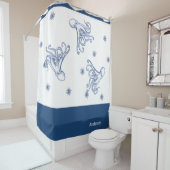 Octopus Bathroom Blue en White Douchegordijn (In situ)