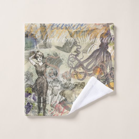 Octopus Beach Antiek kuststeampunk Bad Handdoek (Wasdoekje)