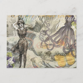 Octopus Beach Antiek kuststeampunk Briefkaart