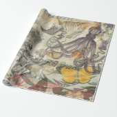 Octopus Beach Antiek kuststeampunk Cadeaupapier (Uitgerold)