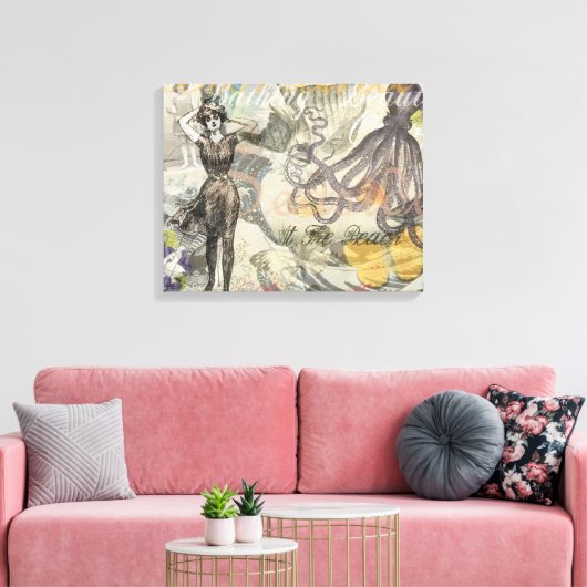 Octopus Beach Antiek kuststeampunk Canvas Afdruk (Insitu (Woonkamer))