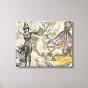 Octopus Beach Antiek kuststeampunk Canvas Afdruk