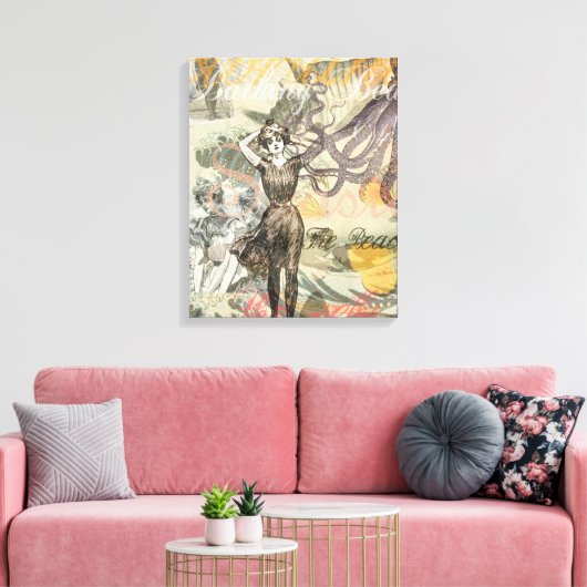Octopus Beach Antiek kuststeampunk Canvas Afdruk (Insitu (Woonkamer))
