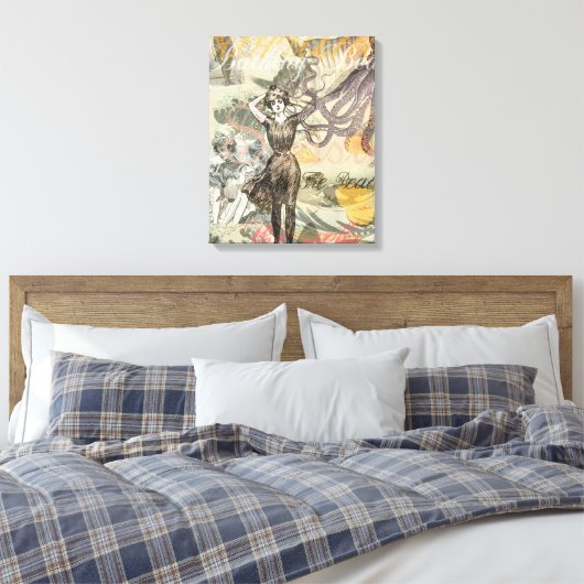 Octopus Beach Antiek kuststeampunk Canvas Afdruk (Insitu (Slaapkamer))